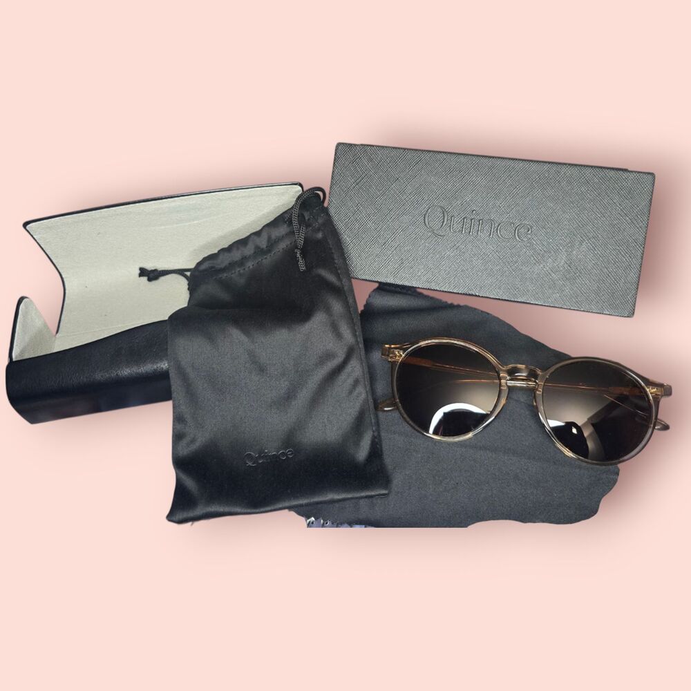 Quince Brixton Polarized Acetate Sunglasses Clear Taupe Brown Lens Round Frame